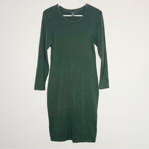 Primark Dark Green Midi Long Sleeve Bodycon Dress Size 8 Cotton Blend Minimalist